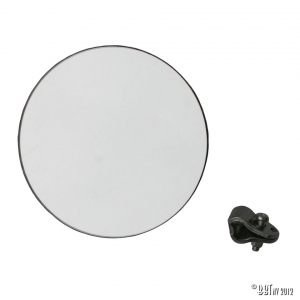 Round mirror mounting on door hinge axle